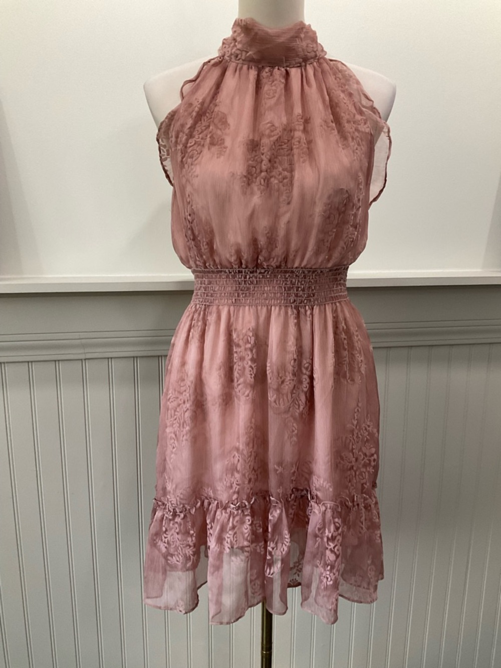 Chelsea & Violet Velvet Floral Burnout Bow Back Mini Dress Pink NWT Romantic